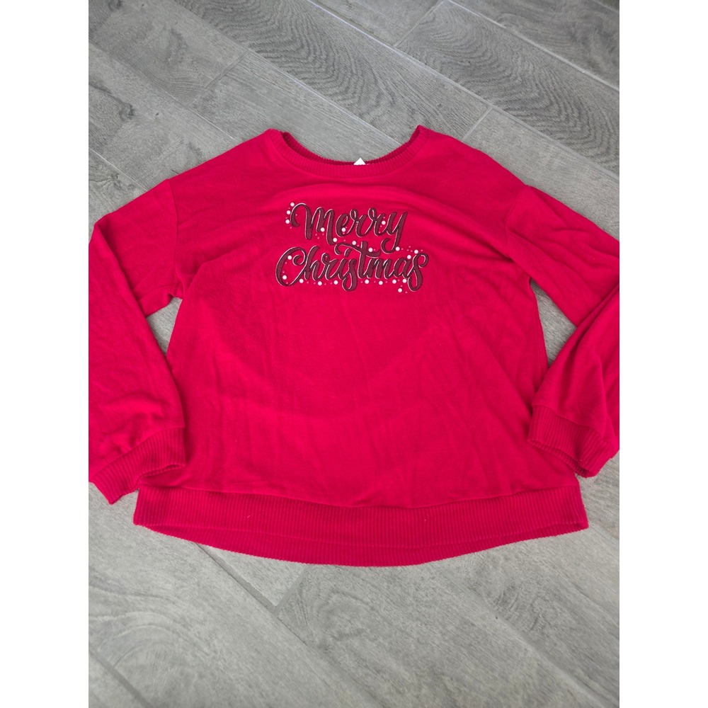 Love + Luxe Red Merry Christmas Embellished Knit Sweater Womens Large Pullover